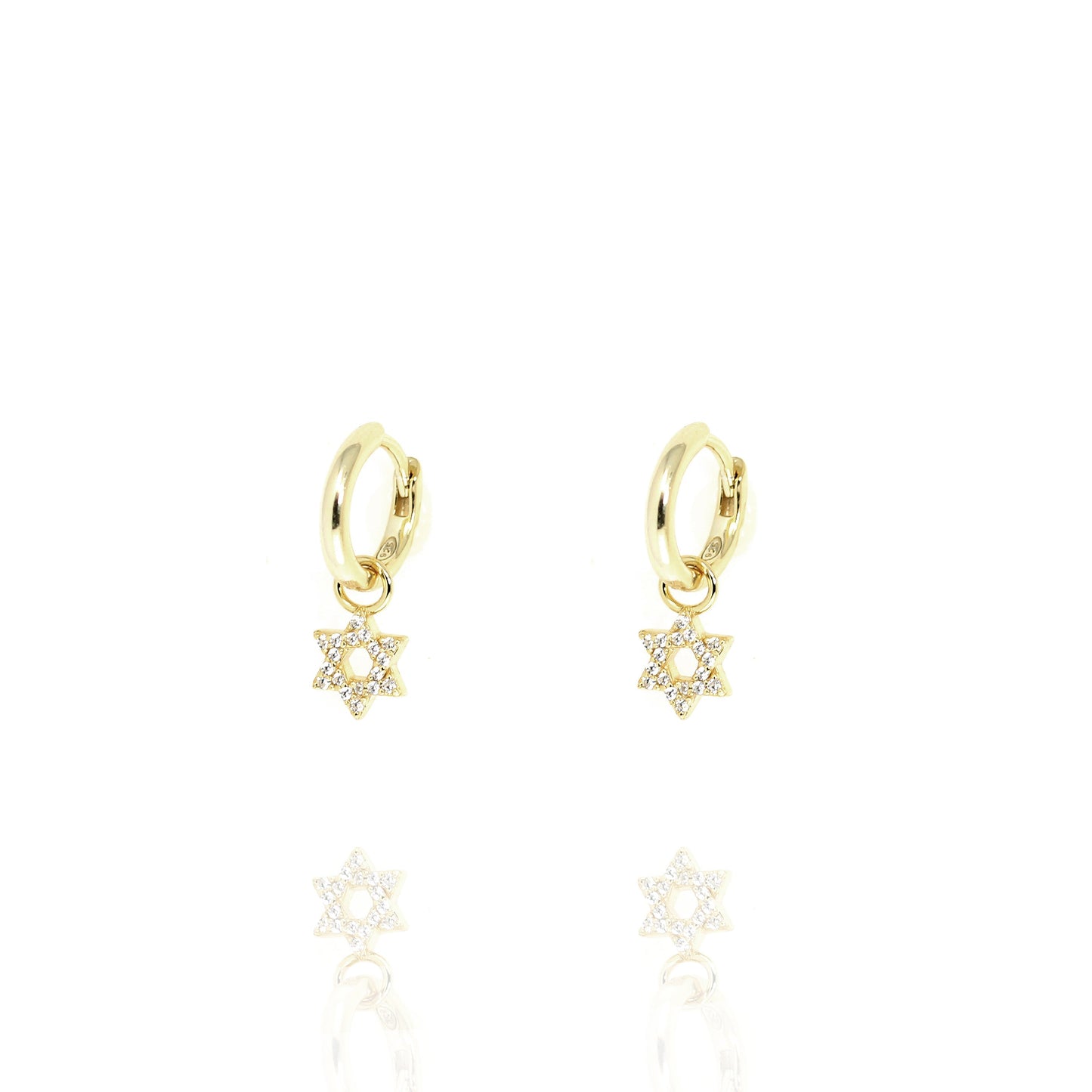 Gold-plated Huggie Earrings with Hanging Star of David and Cubic Zirconia
