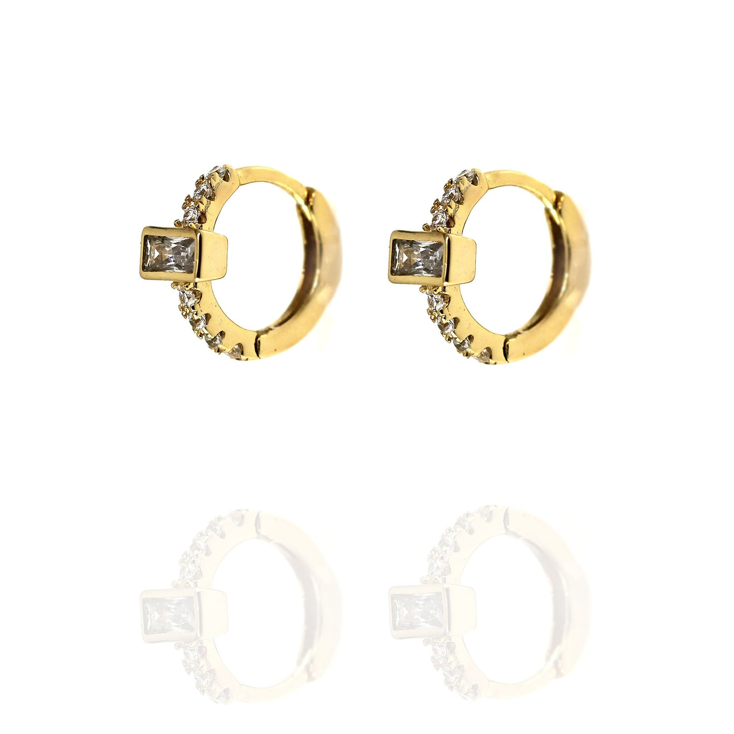 Geometric Cubic Zirconia Rectangle Gold Huggie Hoop Earrings