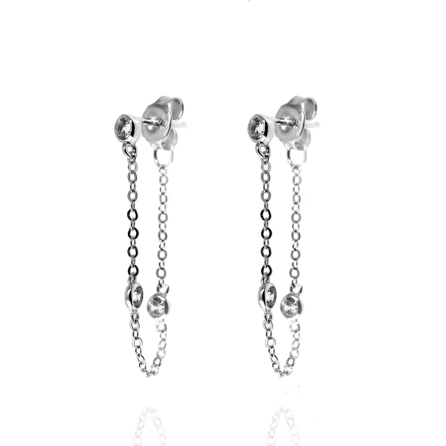 Chain Stud Earrings with Cubic Zirconia in Silver