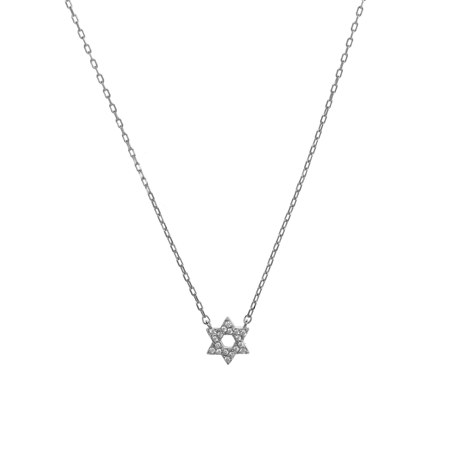 Silver Star of David Chain Necklace with Cubic Zirconia