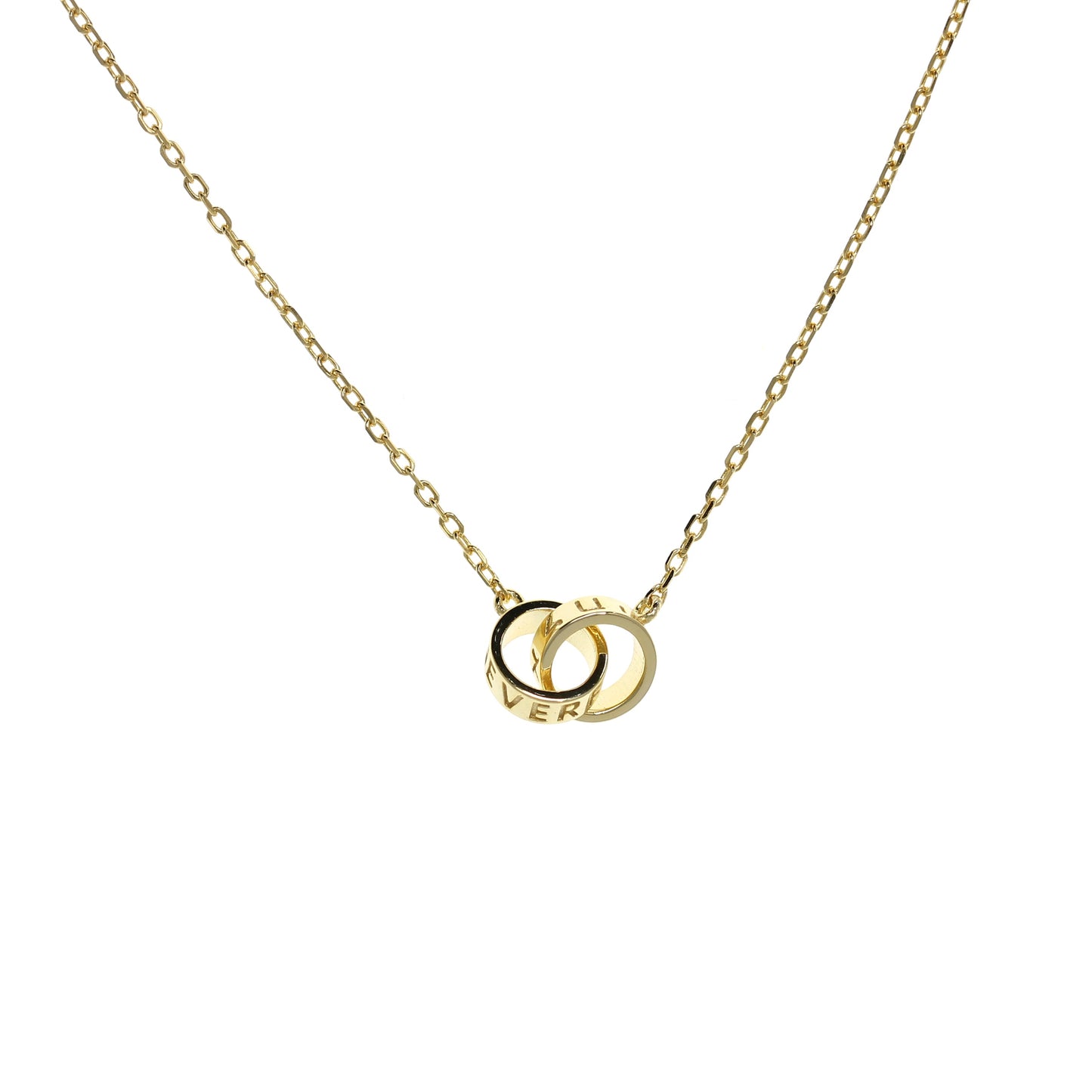Gold-plated "Never Forget" Chain Necklace with Two Interlocking Rings
