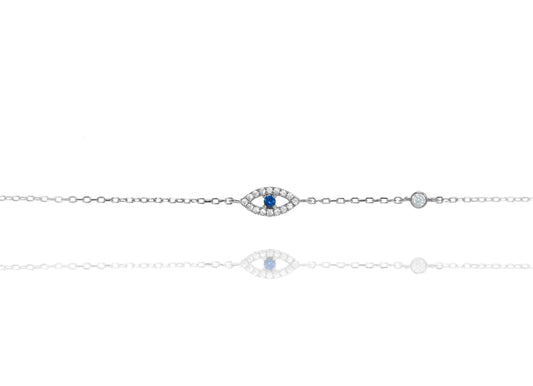 BF-10/SB - Evil Eye Chain Bracelet with a Blue Centre Stone