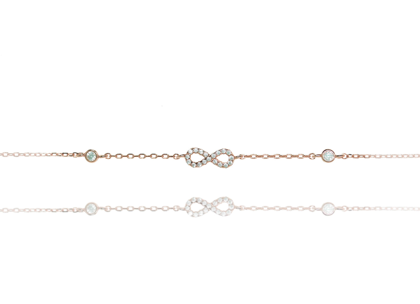 Sterling silver chain bracelet with a white evil eye and cubic zirconia stones.