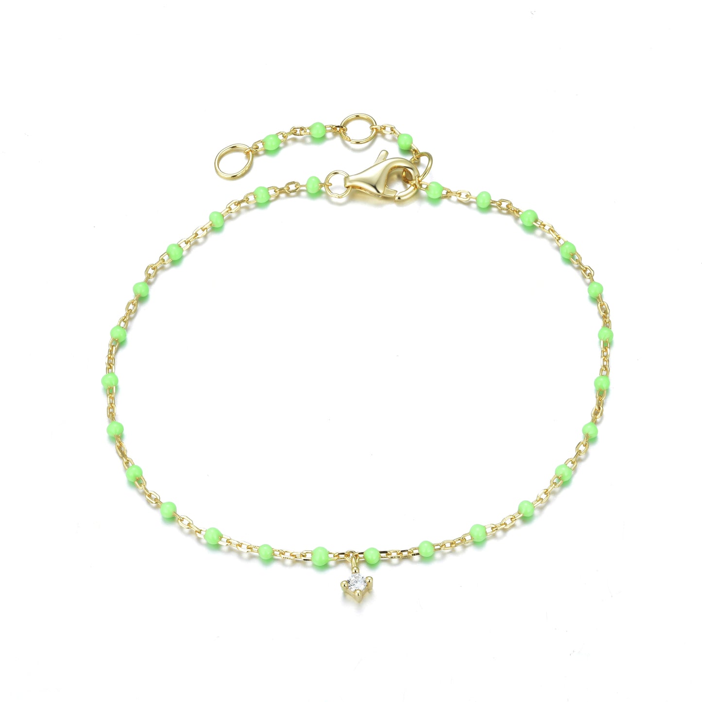 BG-10/G/AG - Chain and Bead Bracelet with Hanging Zirconia (New Colour)