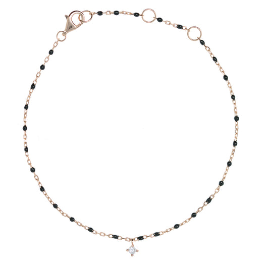 BG-10/RB - Chain and Bead Bracelet with hanging CZ