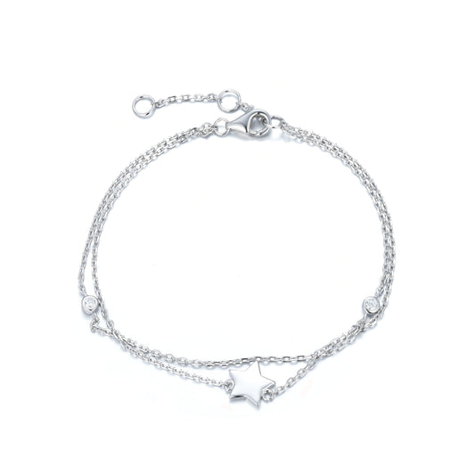 BG-15/S - Double Chain Bracelet with star and CZ
