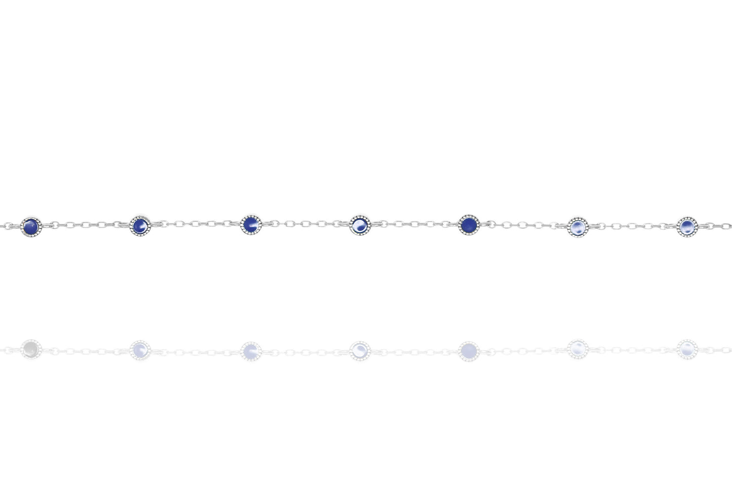 Sterling silver chain with intermittent blue enamel beads.
