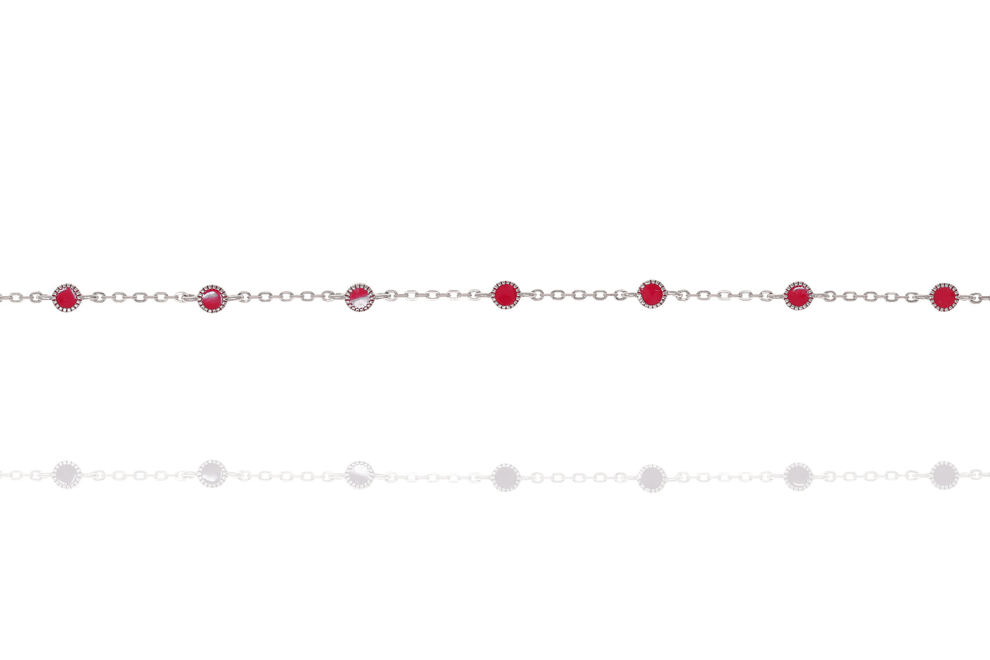 Sterling silver chain with intermittent red enamel beads.