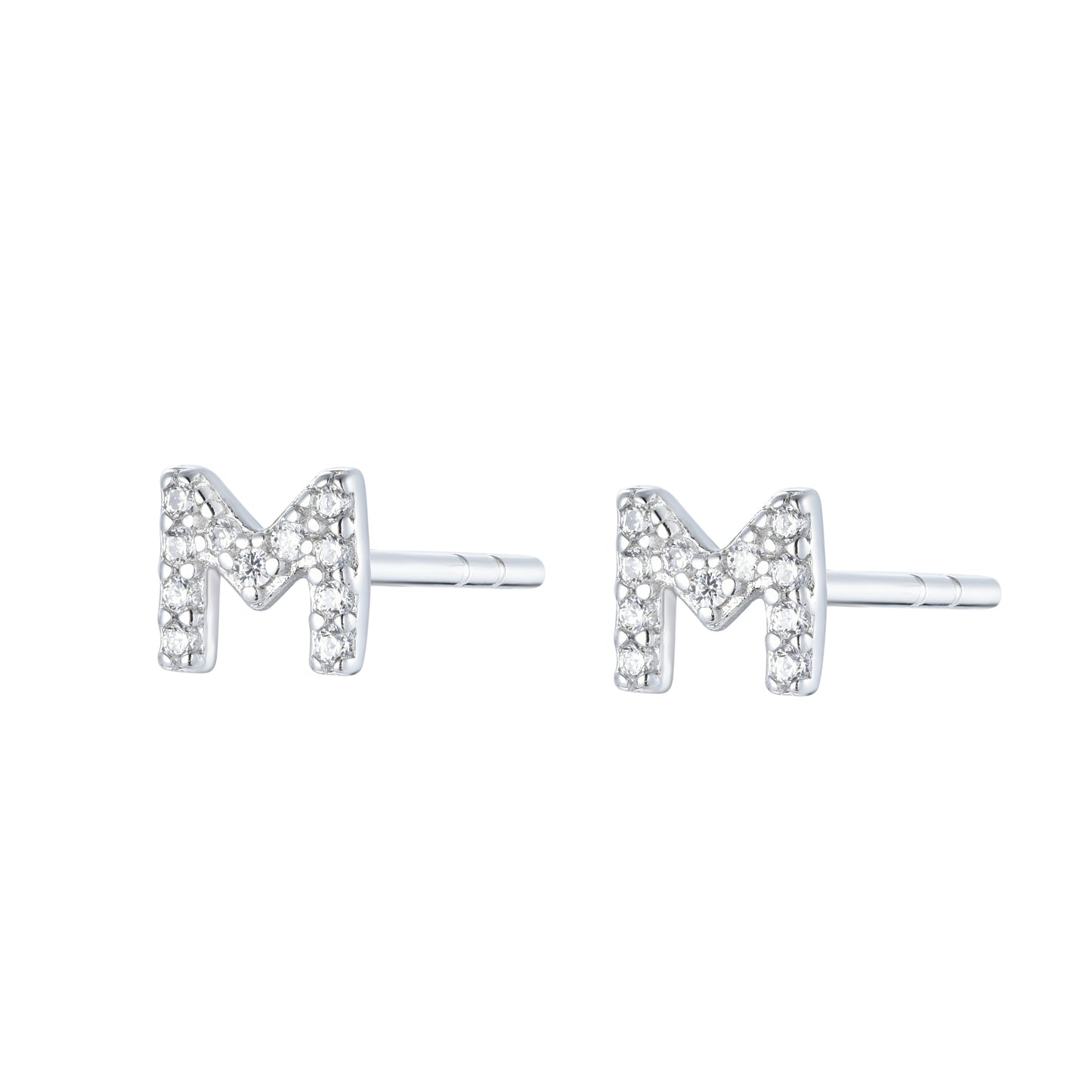 Pair of Silver Initial 'H' Stud Earrings Encrusted with Cubic Zirconia