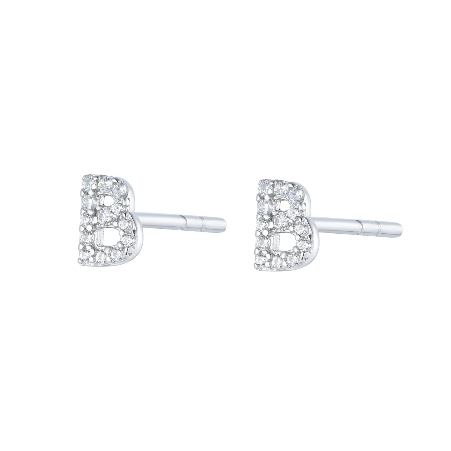 Pair of Silver Initial 'H' Stud Earrings Encrusted with Cubic Zirconia