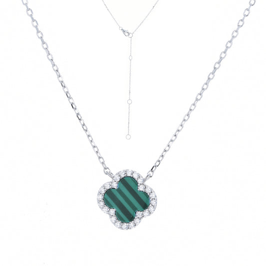 NG-5/S/M - Chain Necklace with Malachite Clover Charm