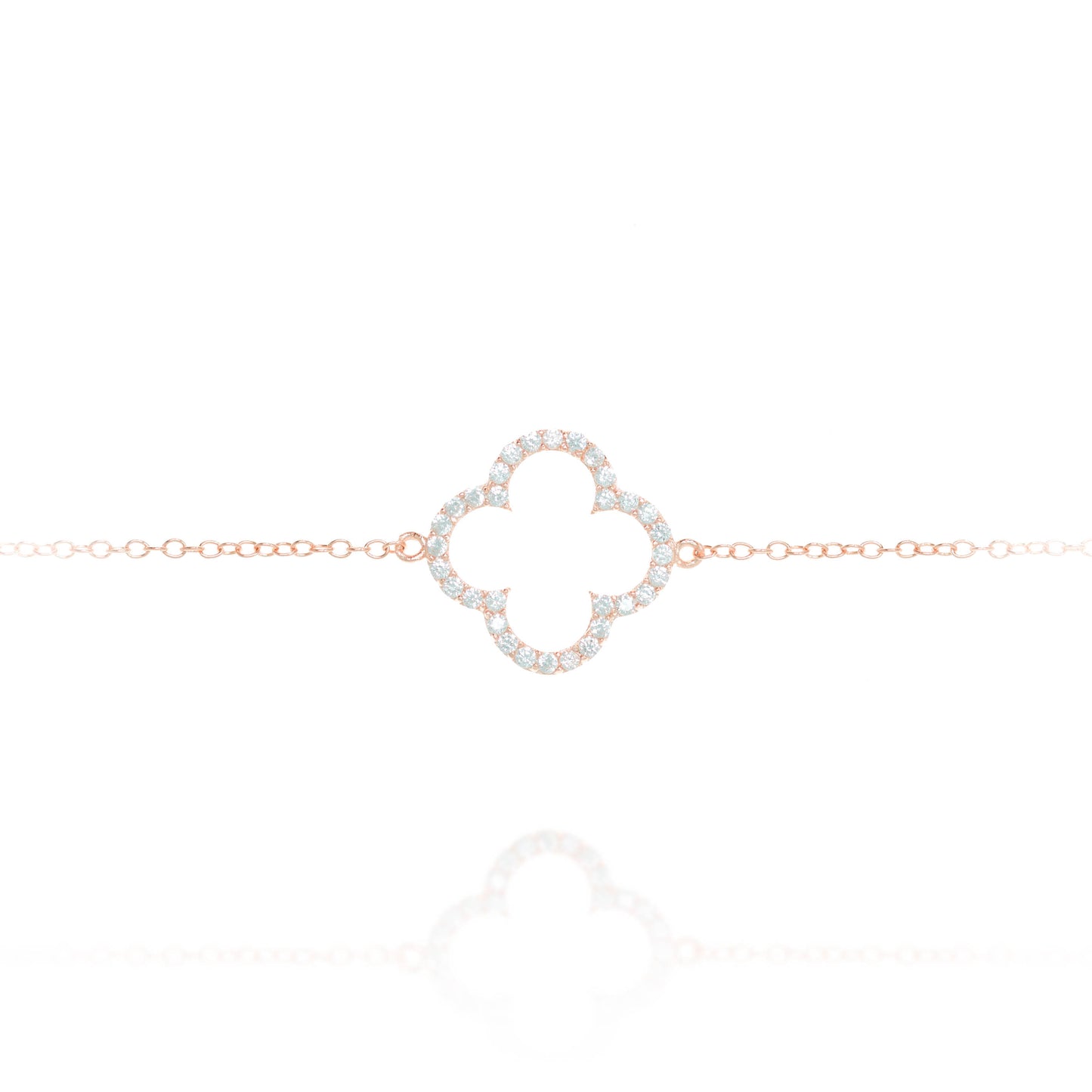 Rose gold plated silver chain bracelet with pave clover charm