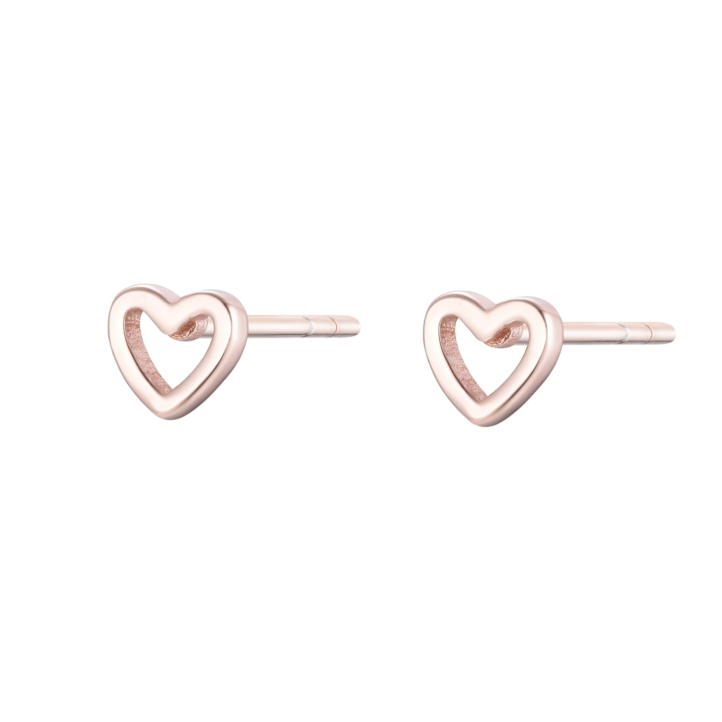 Rose gold on silver heart stud earrings.