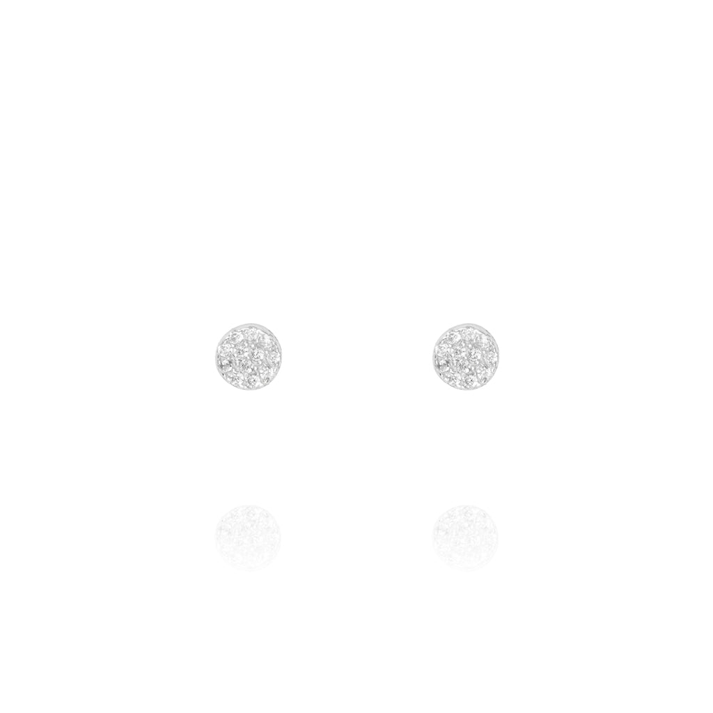 Sterling Silver Pave Disk Ear Studs with 4 mm diameter sparkling disks