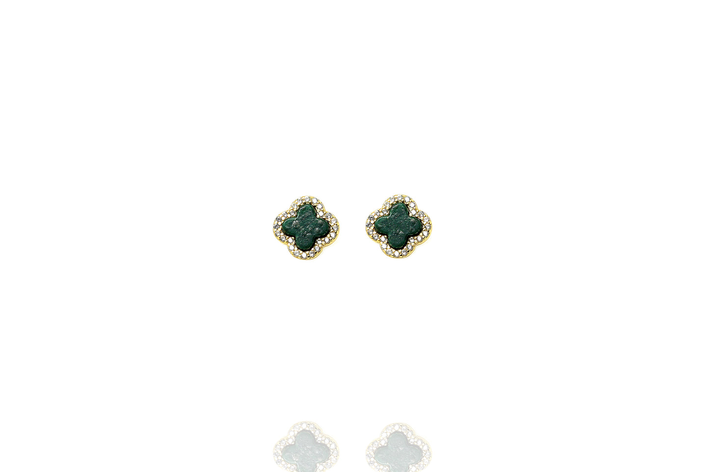 Gold Plated Malachite Stud Earrings with Cubic Zirconia Rim