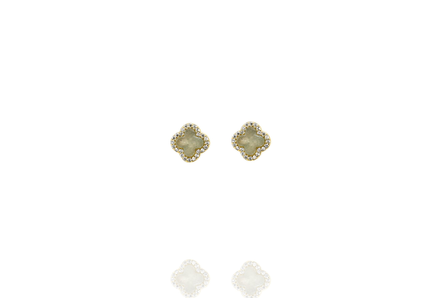 Gold plated silver stud earrings with Mother of Pearl centre and CZ rim
