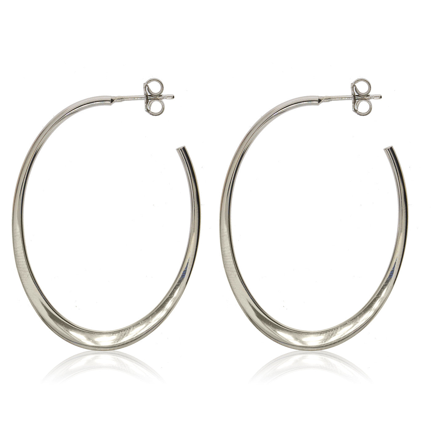 Sterling Silver Open Hoop Earrings with a shiny finish, displayed .