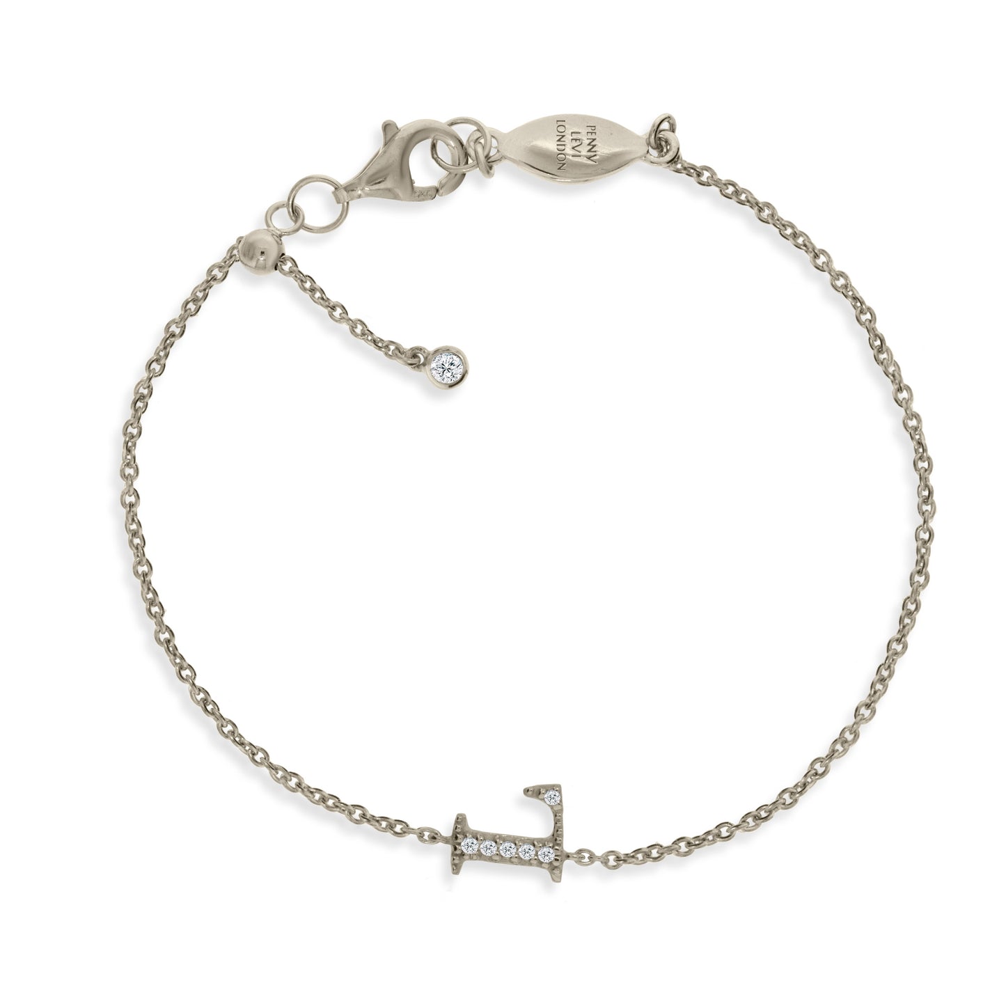 Sterling Silver Chain Initial Bracelet with Cubic Zirconia and Sliding Size Adapter