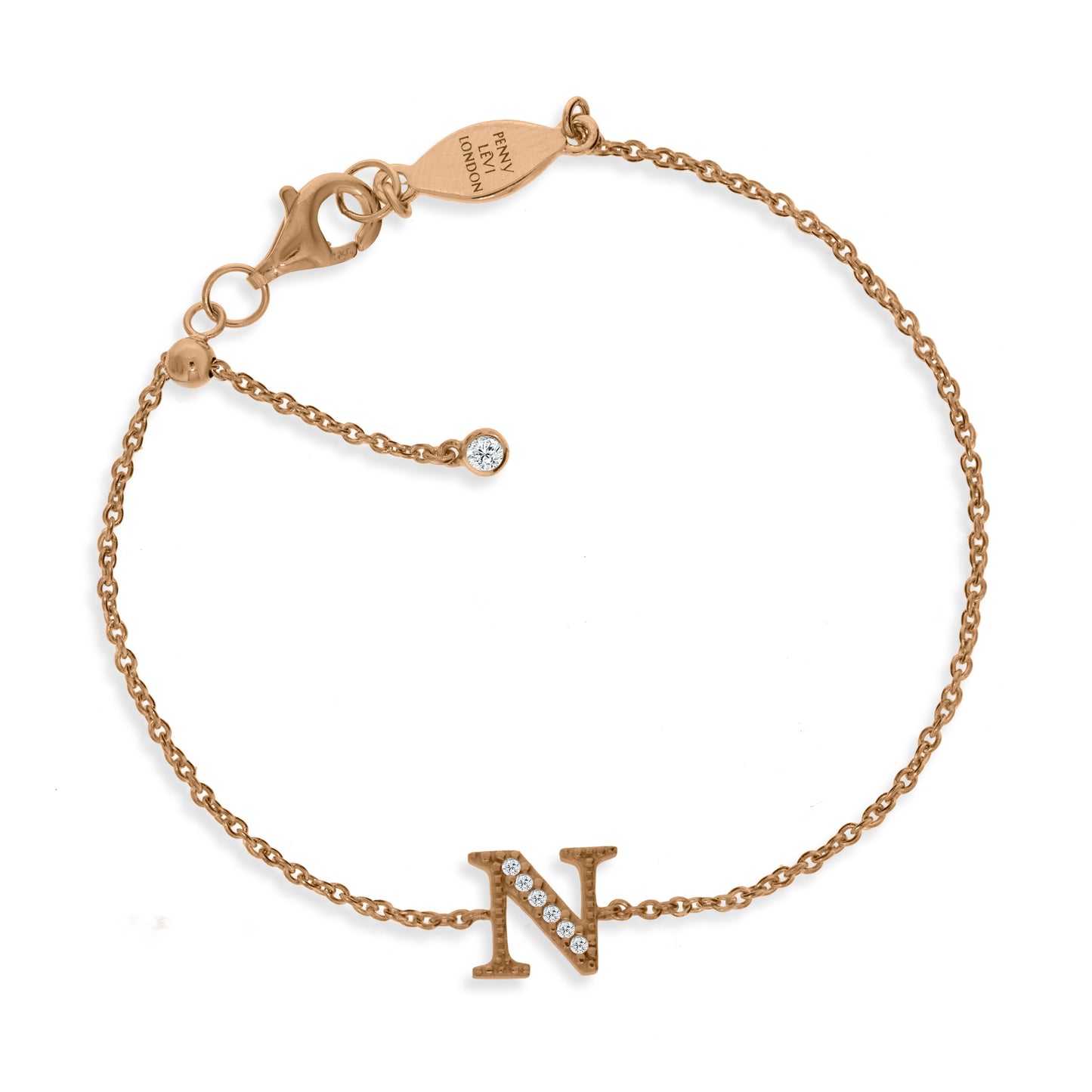 Rose Gold Plated Initial Bracelet with CZ and Sliding Size Adapter