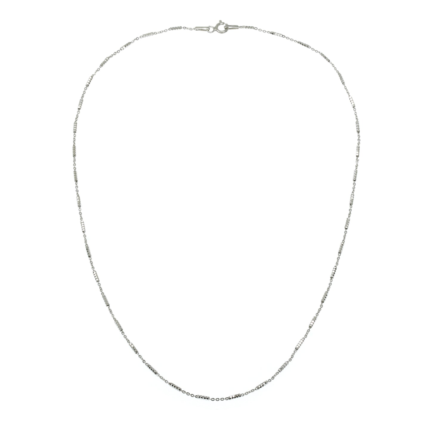 Sterling silver chain necklace with decorative links, available in 40 cm and 45 cm lengths.