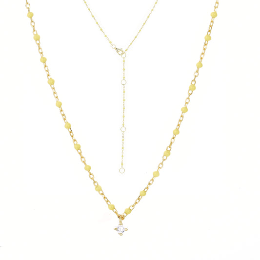 NG-10/S/Y - Chain and Bead Necklace with Hanging Cubic Zirconia (New Colour)