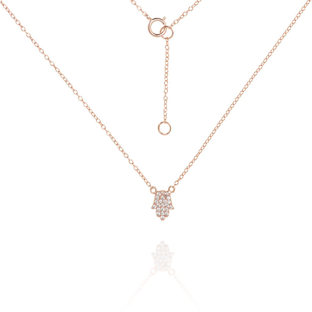 Rose Gold-Plated Hamsa Necklace with Pavé Crystals