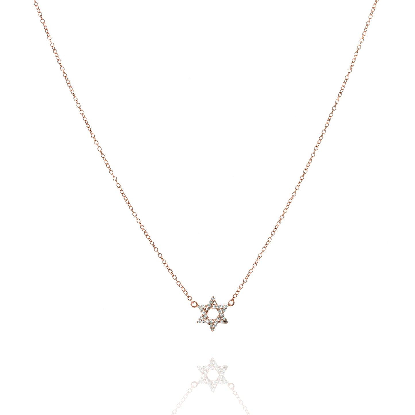 Rose gold plated chain necklace with a dainty pavé Star of David pendant