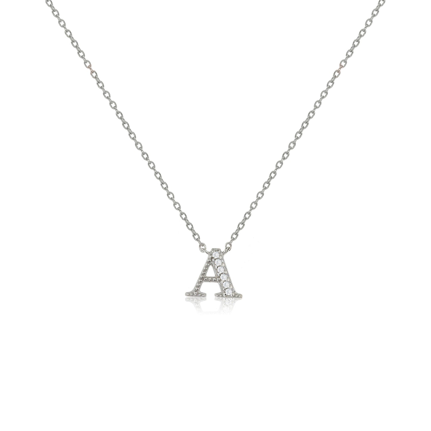 Sterling Silver Initial A Necklace with CZ Decoration