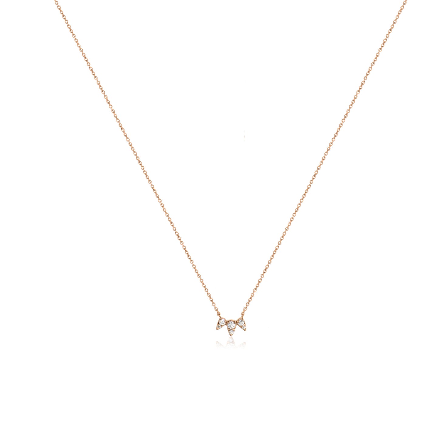 Rose gold micron plated on silver with Cubic Zirconia floral motif necklace .