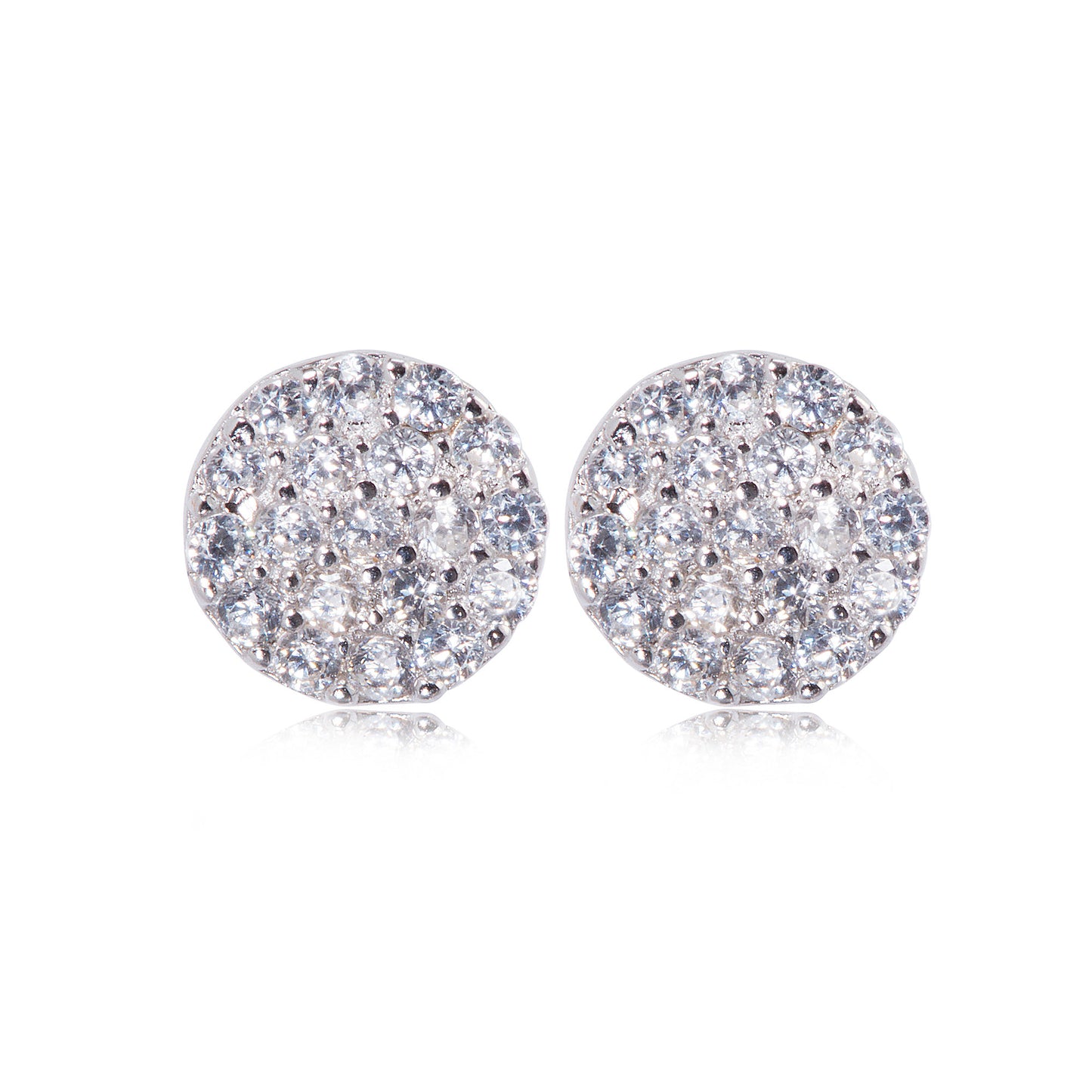 Sterling Silver Small Pave Disc Earrings with Crystal Detailing, Diameter 7 mm