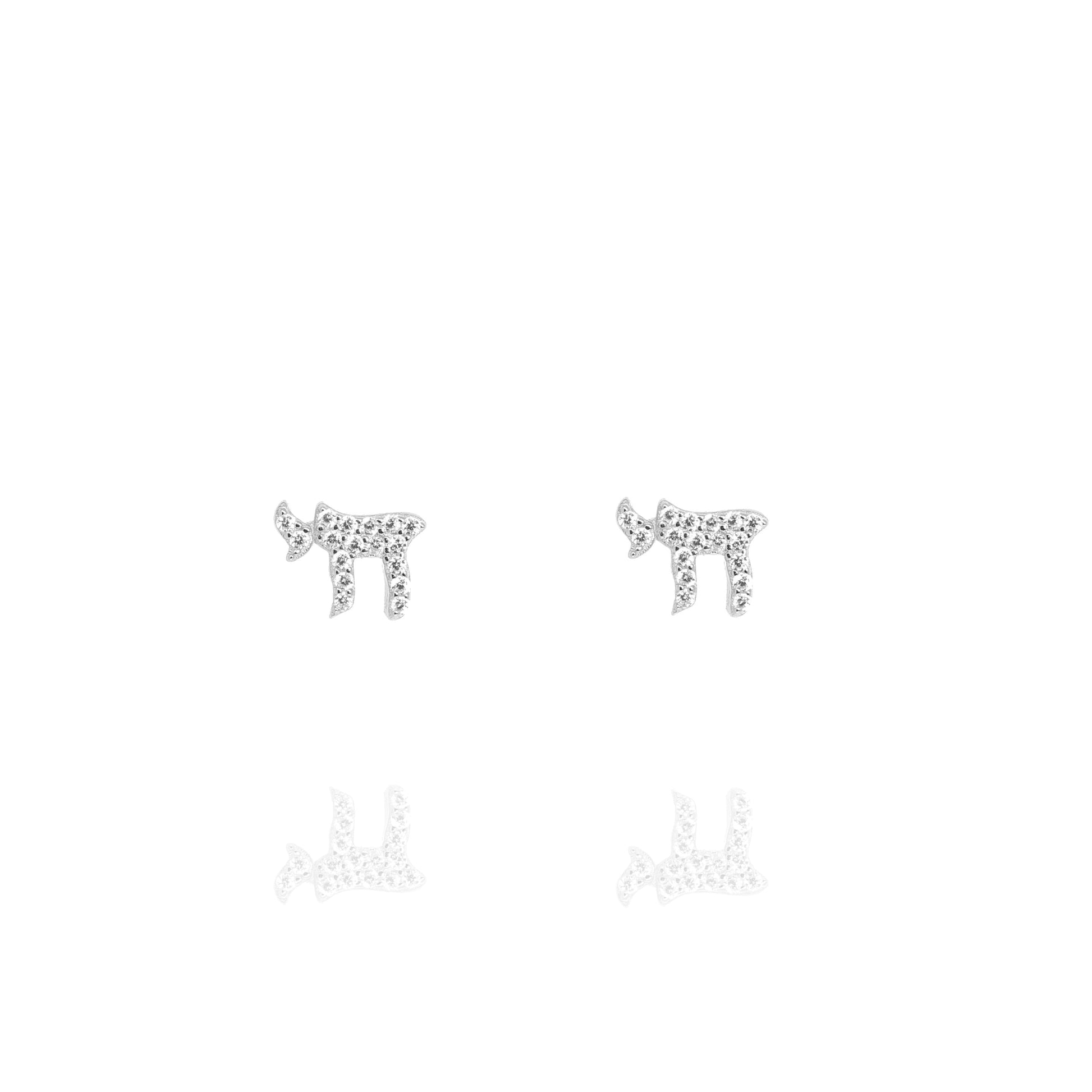 Silver Chai Symbol Earrings with Cubic Zirconia