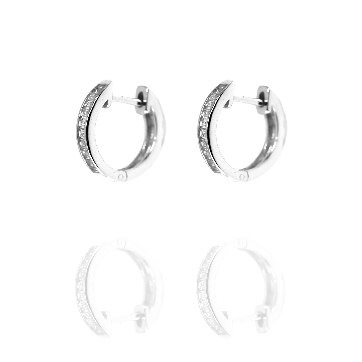 Baguette Small Hoop Silver Earrings with Cubic Zirconia