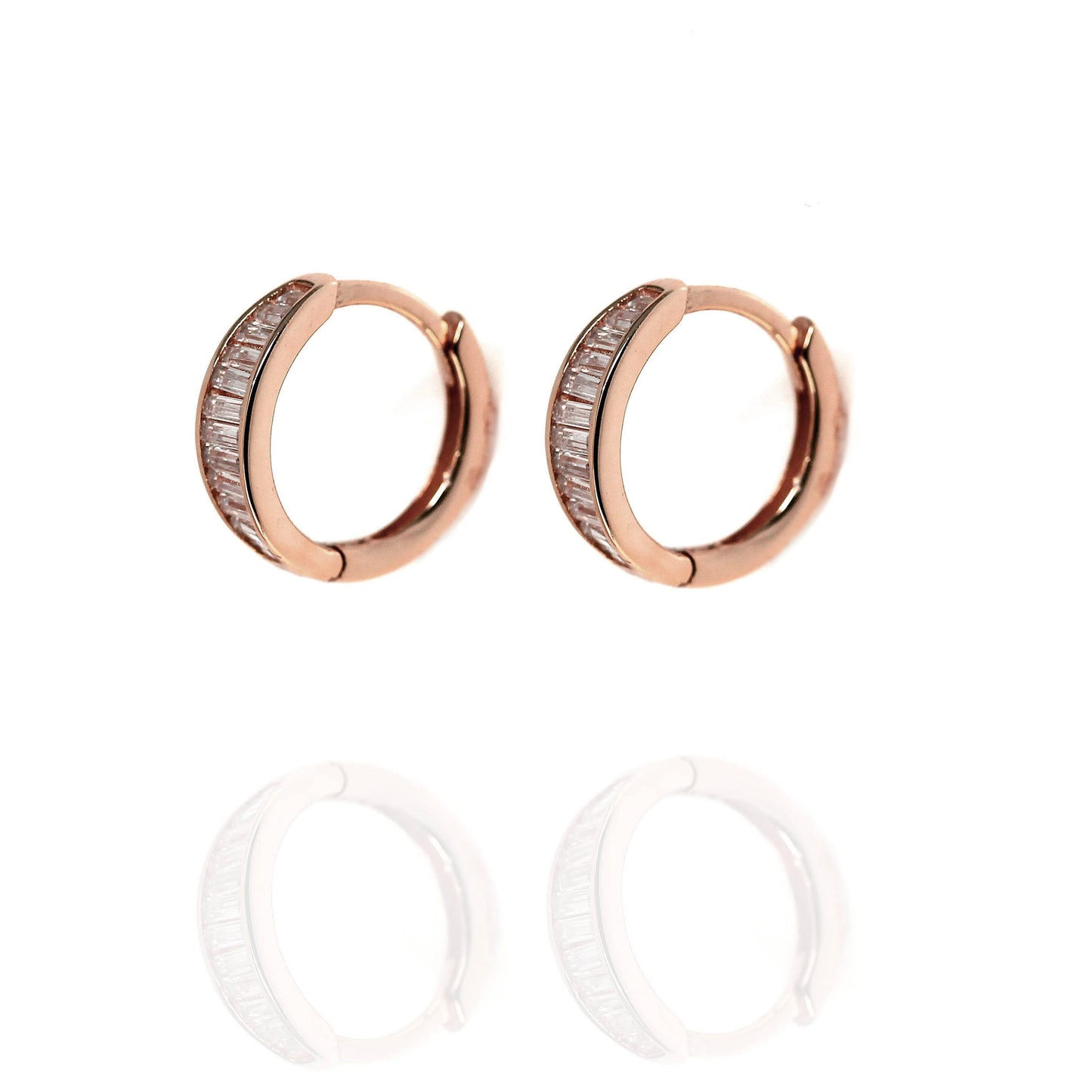 Rose Gold Huggie Earrings with Cubic Zirconia