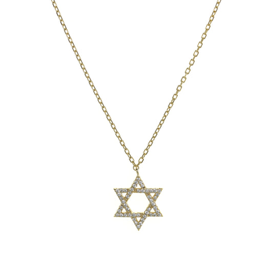 Gold-plated Chain Necklace with Star of David and Cubic Zirconia Studs