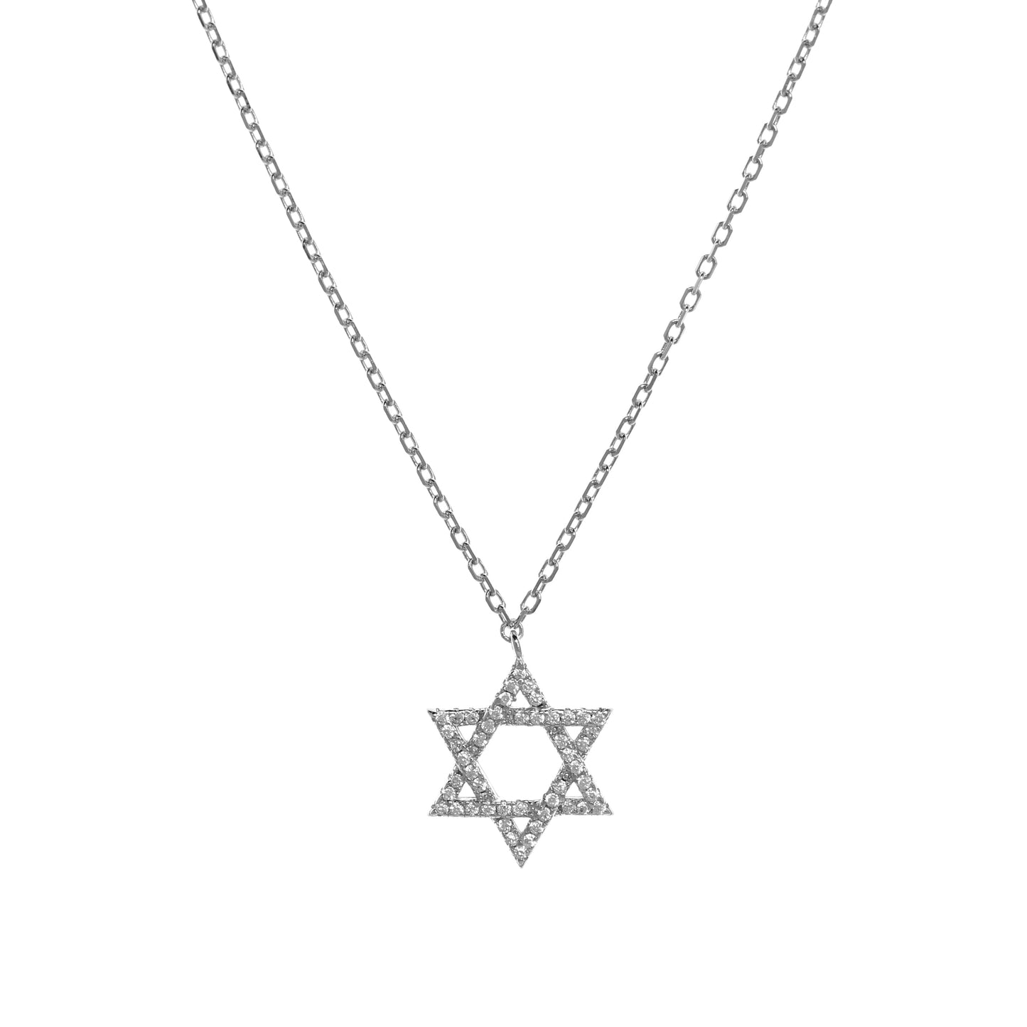 Silver Chain Necklace with Star of David and Cubic Zirconia Studs