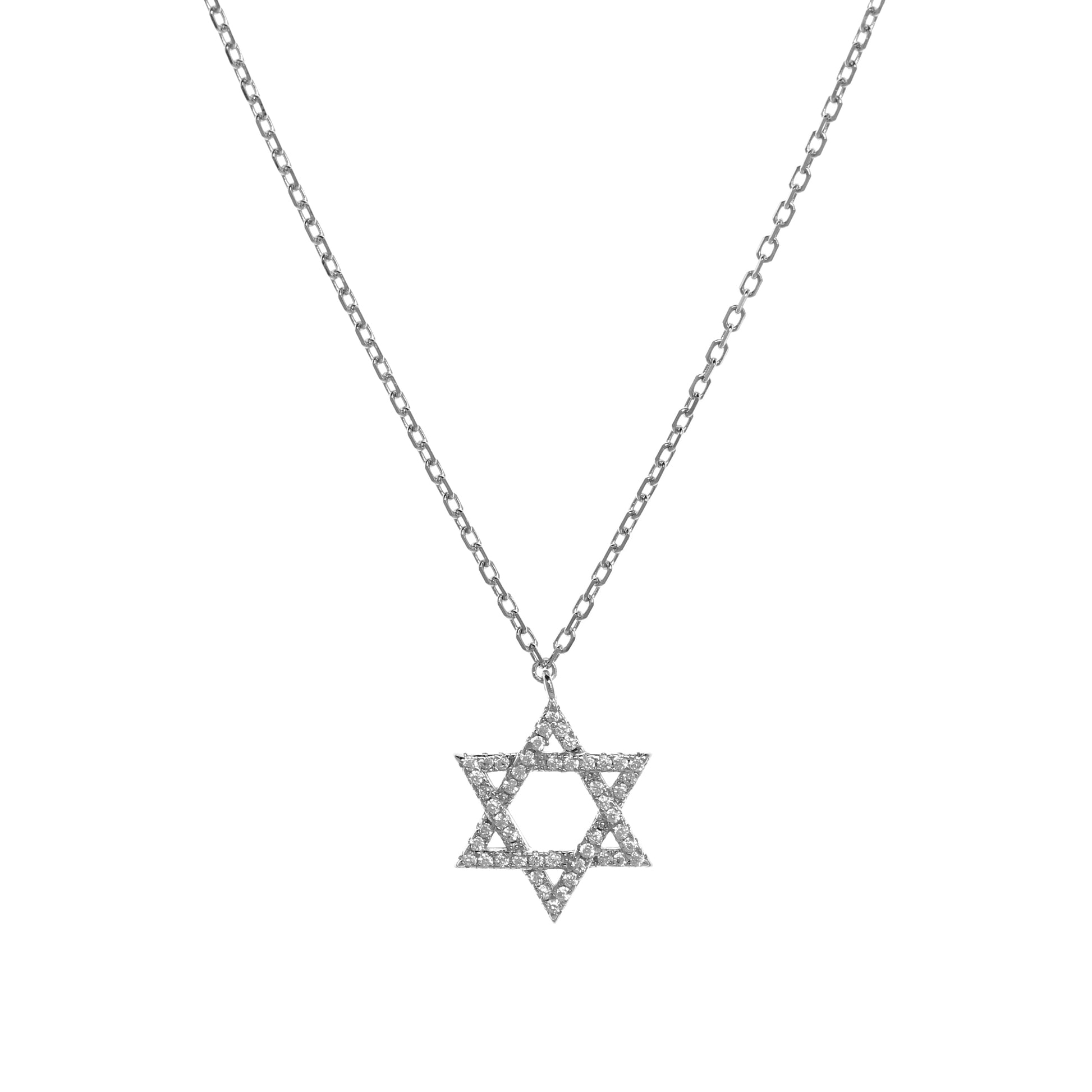 Silver Chain Necklace with Star of David and Cubic Zirconia Studs