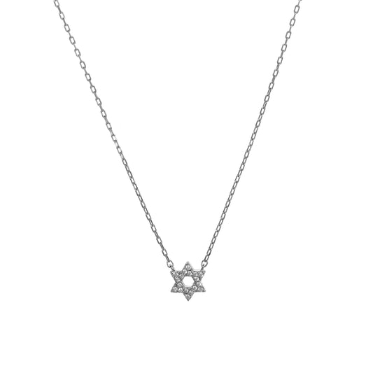 Silver Star of David Chain Necklace with Cubic Zirconia