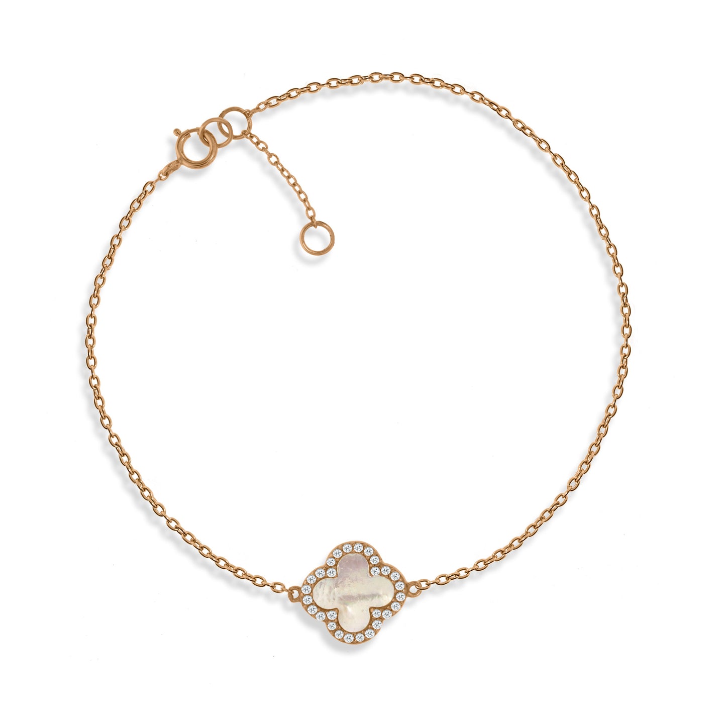 BG-5/R - Chain Bracelet with Mother of Pearl Clover Charm