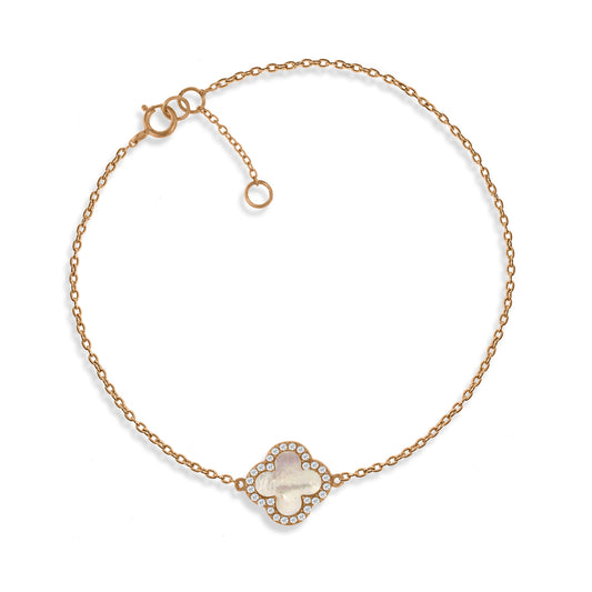 BG-5/R - Chain Bracelet with Mother of Pearl Clover Charm