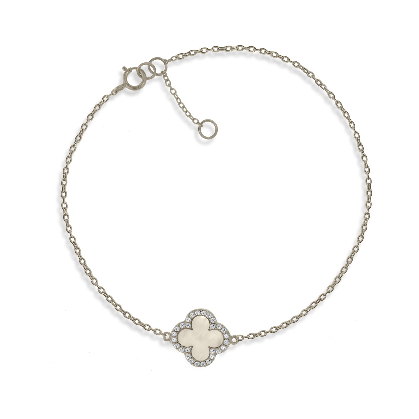 BG-5/S - Sterling Silver Chain Bracelet with Mother of Pearl Clover Charm