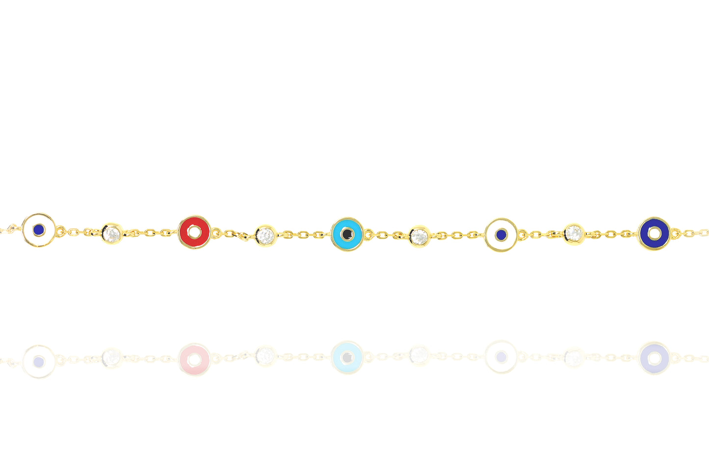 
Gold-plated silver bracelet with multi-coloured enamel discs and cubic zirconia stones

