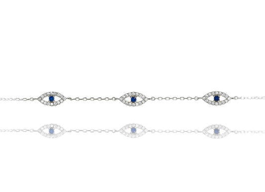 BF-9/SB - Chain and Evil Eye Bracelet with Blue Stone