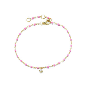 BG-10/G/F - Chain and Bead Bracelet with Hanging Cubic Zirconia (New Colour)