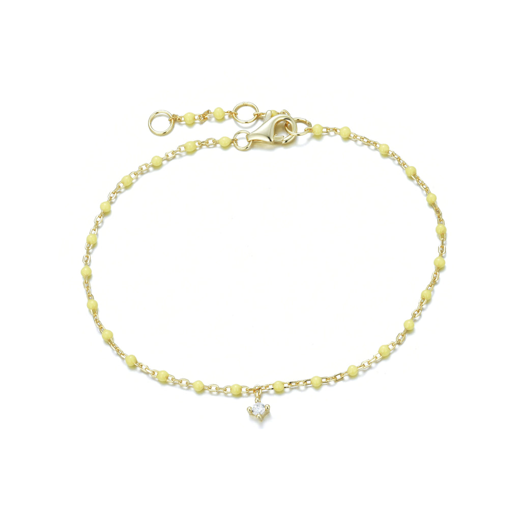BG-10/G/Y - Chain and Bead Bracelet with Hanging Cubic Zirconia (New Colour)