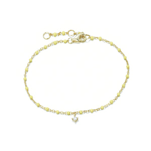 BG-10/G/Y - Chain and Bead Bracelet with Hanging Cubic Zirconia (New Colour)