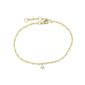 BG-10/G/Y - Chain and Bead Bracelet with Hanging Cubic Zirconia (New Colour)
