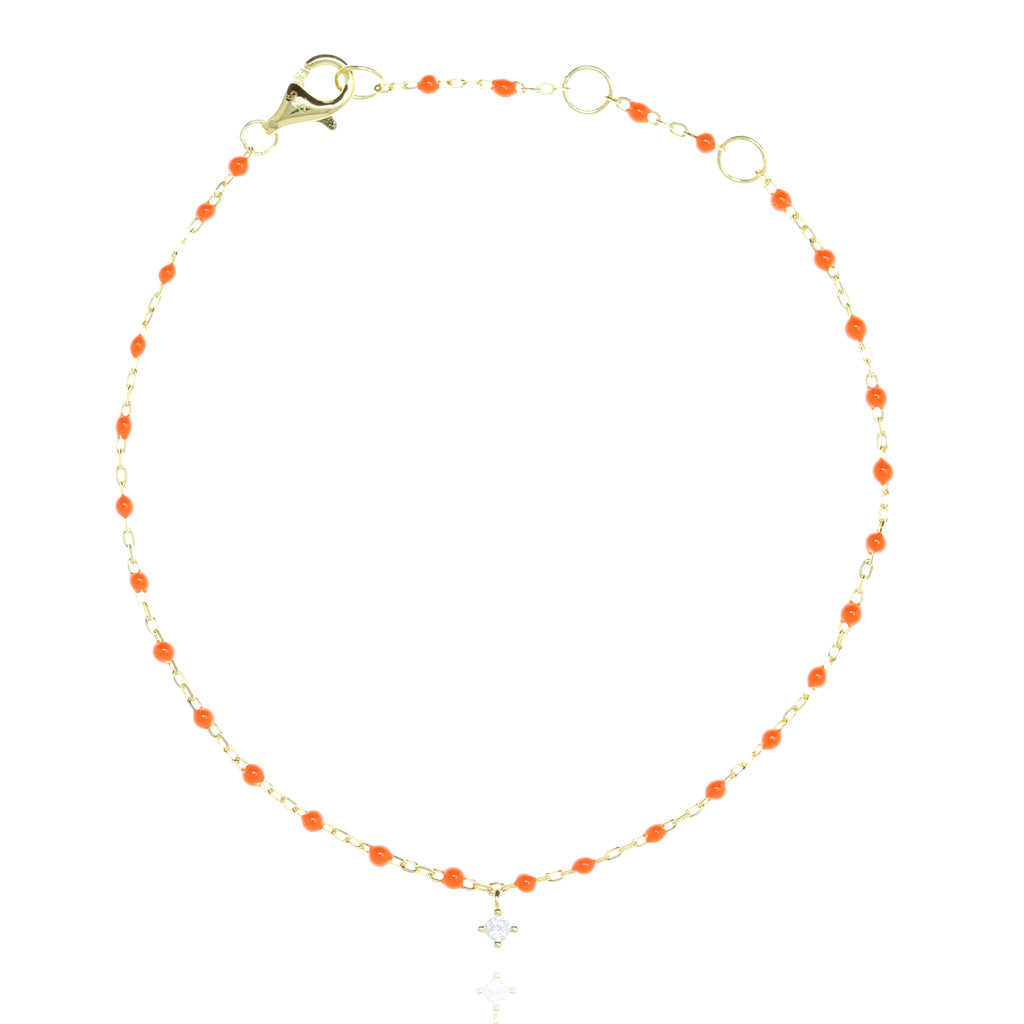 BG-10/GO - Chain and Bead Bracelet with Hanging CZ