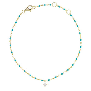 BG-10/GT - Bead and Chain Bracelet with Hanging CZ