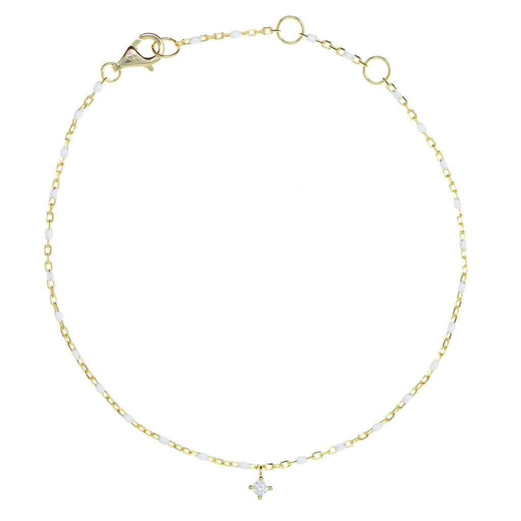 BG-10/GW - Bead and Chain Bracelet with Hanging CZ