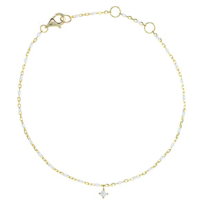 BG-10/GW - Bead and Chain Bracelet with Hanging CZ